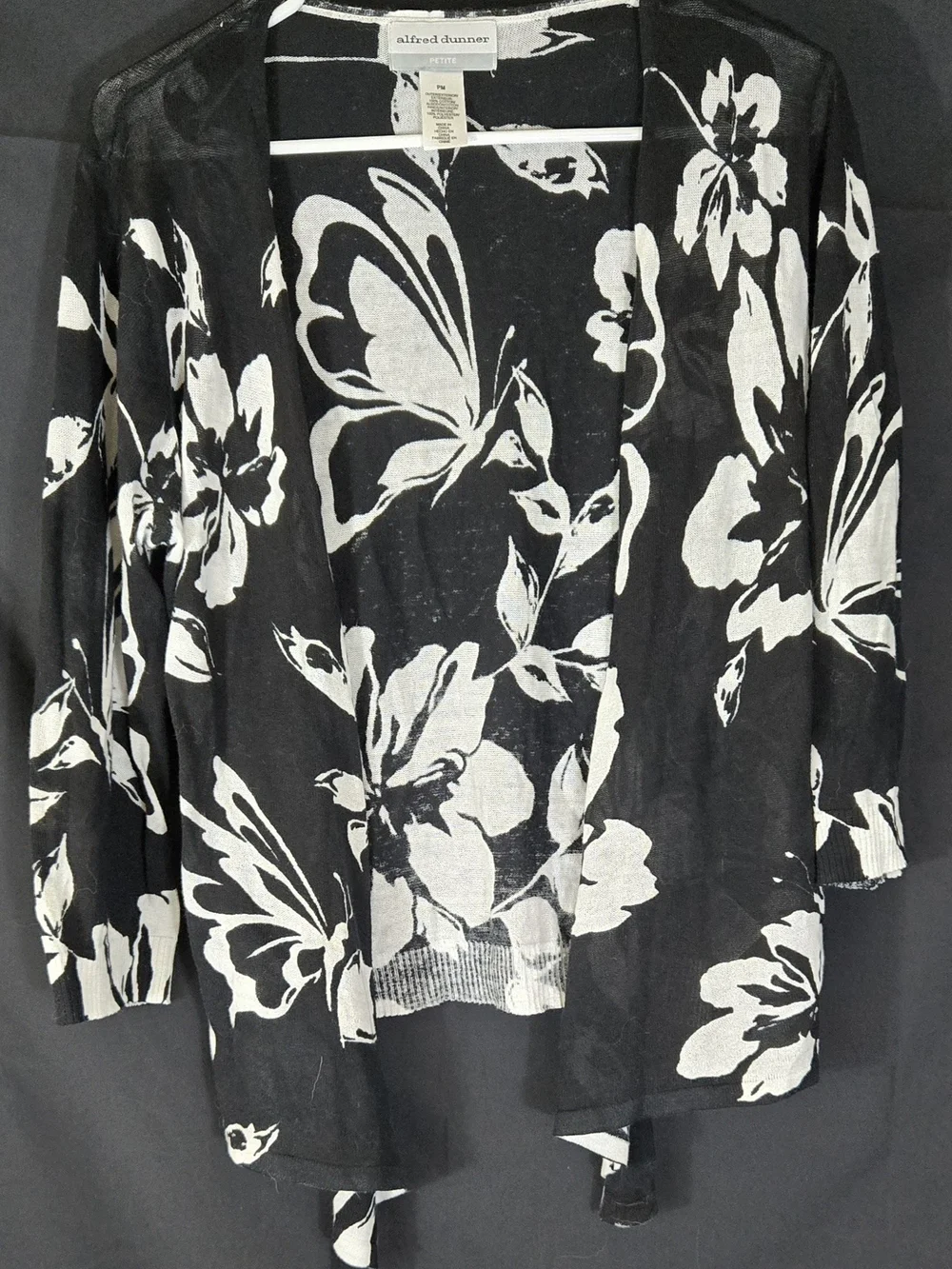 Alfred Dunner Black & White Floral Open Cardigan #413